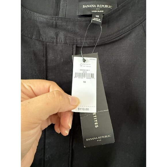 Banana Republic Linen Blend Black Puff Sleeve Mini Aline Dress Careerwear NWT 18 - Picture 7 of 10